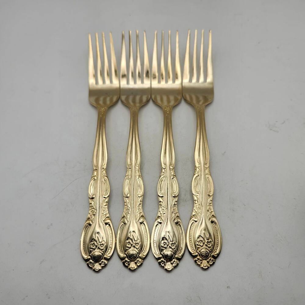 International Silver San Marcos Gold Electroplate Lot 4 Dinner Forks 7 5/8 In